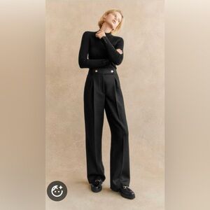 Sezane auguste trousers black gold button size 34 NWT